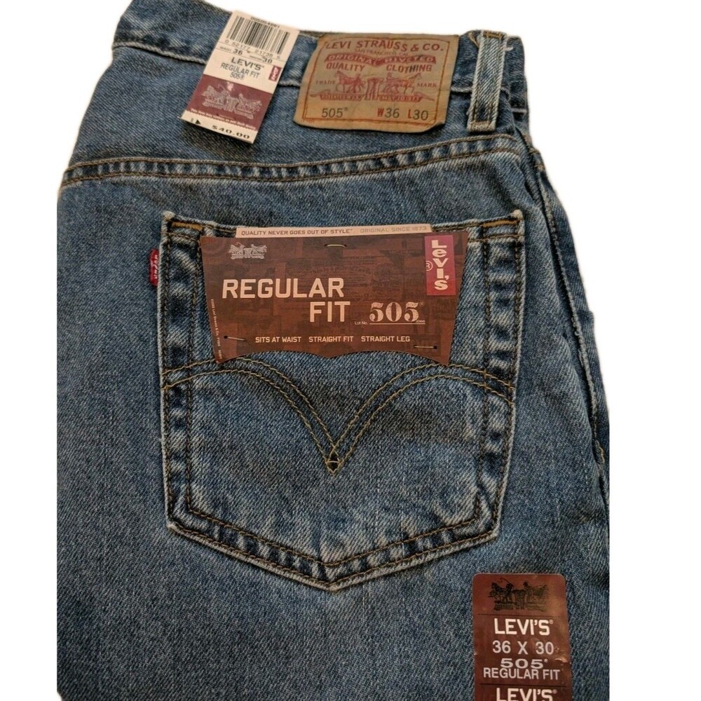 Vintage 2007 Levi' s 505 Blue Jeans Men's 36x30 Regular Fit Denim NEW Deadstock